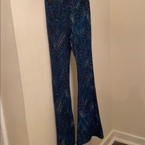 Blue Stretchy Tribal Flare Pants